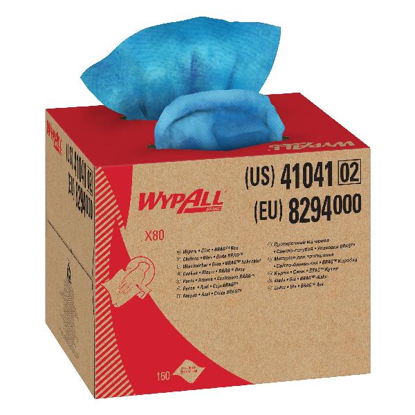 Disposable Wiper, Series: X80, 16.8 in Width, 12-1/2 in Length, Blue, Hydroknit*, Brag Box, 1 Ply