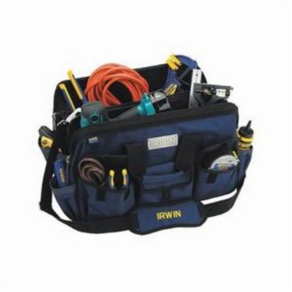 Tool Bag, Double Sided, 10 in H x 18 in W x 18 in D Outside, 1000D Nylon, Black/Blue/Yellow, 3 Compartments