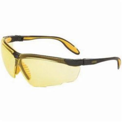 Safety Eyewear, High Performance, Series: Genesis X2™, Universal Size, Ultra-Dura® Hard Coat Lens Coating, Amber Lens, Wrap Around Frame, Black/Yellow Frame, Polycarbonate Frame, Yes % UV Protection, Cushioned/Ratchet/Spatula Temple, Specifications Met: ANSI Z87.1-1989, ANSI Z87.1-2003, CSA Z94.3, CA 18828, Military V0
