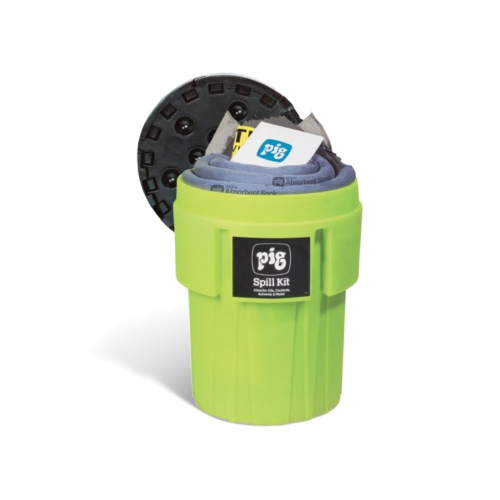 Spill Kit, 65 gal, Drum, Hi-Viz Green, Fluids Absorbed: Coolants/Oils/Solvents/Water