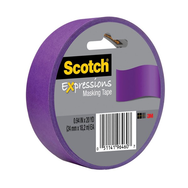 Expressions Masking Tape, Decorative, 20 Yard Length, 0.94 Inch Width, Purple, 3 Inch Diameter Core, Paper Backing, 16 in-oz Adhesion Strength, 24 in-lb Tensile Strength, Removability: Clean