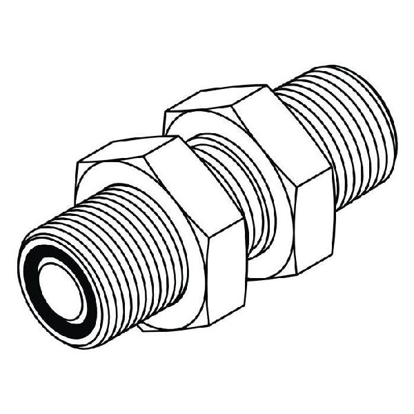 Bulkhead Adapter, Straight, Series: FF2706-LN, 11/16-16 x 3/8-18 Nominal, Male O-Ring Face Seal x MNPT End Style, Steel, Trivalent Chromate Plated, Silver