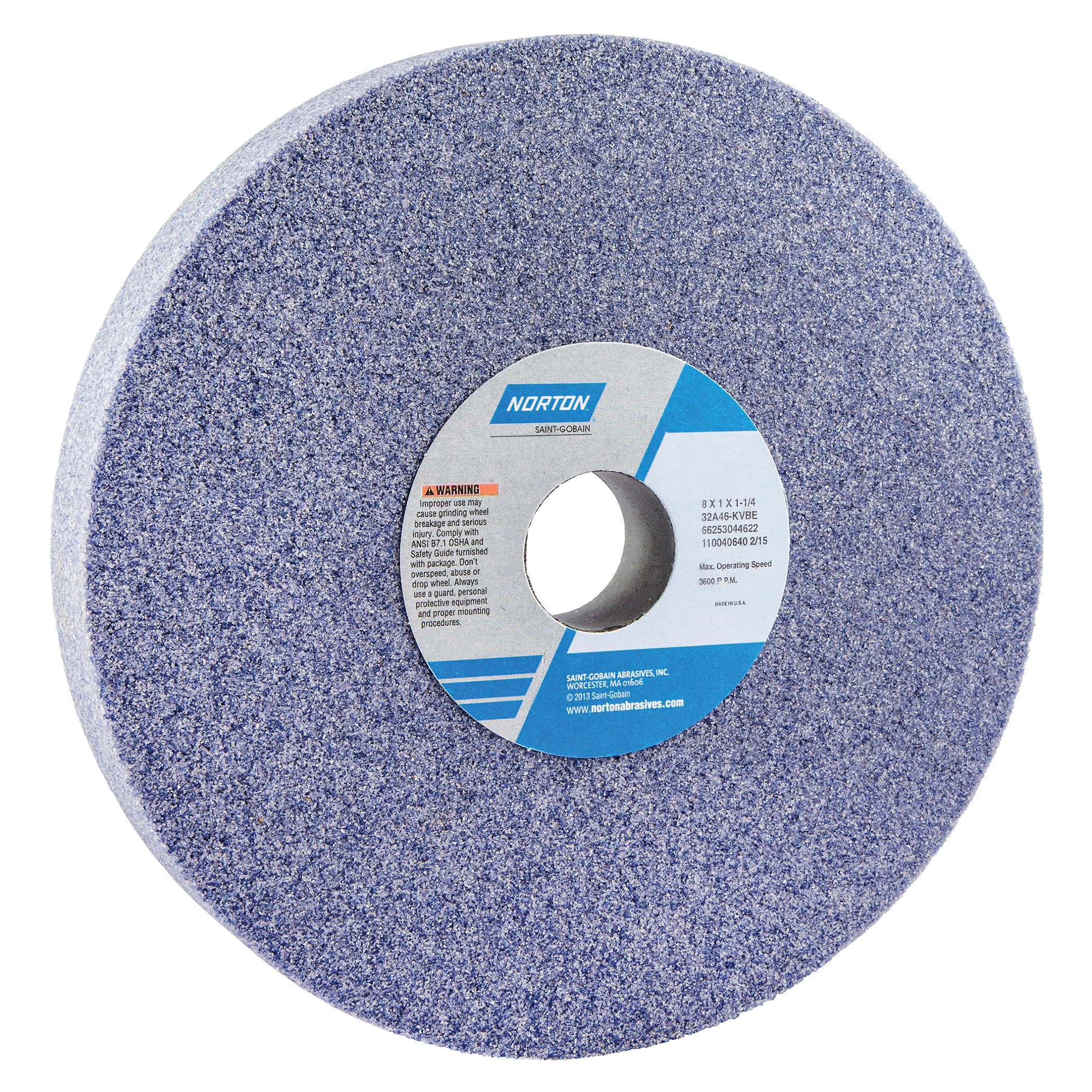 Toolroom Wheel, Straight, Series: 32A, 8 in Wheel Diameter, 1 in Wheel Thickness, 1-1/4 in Center Hole, 46 Grit, Medium Grade, Aluminum Oxide Abrasive, 3600 RPM Maximum, Wheel Hardness: K, Vitrified Bond, Purple Wheel, Wheel Type Number: Type 1