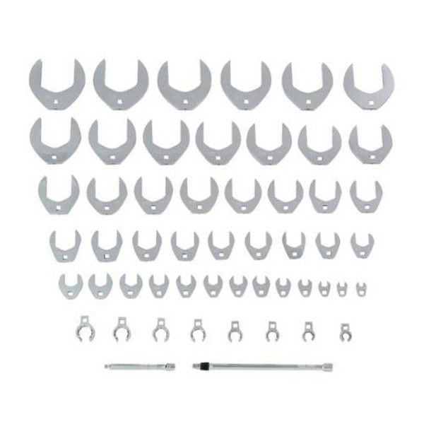 Crowfoot Wrench Set, Anti-Slip, Imperial System of Measurement, 3/8 to 3 in Size, 53 Piece, Specifications: 3/8 in Open End Drive, Alloy Steel, Full Polished