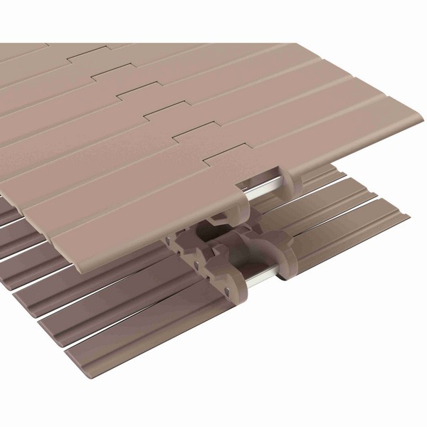 Tabletop Chain, Side-Flexing, Series: 882, 1.5 in Pitch, 12 in Plate Width, 4.8 mm Plate Thickness, 610 mm Minimum Side-Flex Radius, 40 mm Minimum Back-Flex Radius, 625 lb Tensile Strength, 10 ft Overall Length, Acetal, Tan
