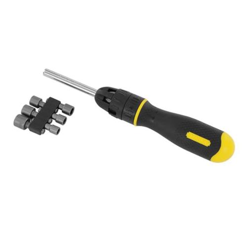 Multi-Bit Screwdriver, 10-in-1 Ratcheting, Measurement System: Imperial, Phillips®/PoziDriv®/Square Recess/Slotted/Torx® Bit, 10 in Overall Length, Ergonomic/Textured Handle, 10 Piece, Magnetized Tip: Yes, Chrome Vanadium Steel