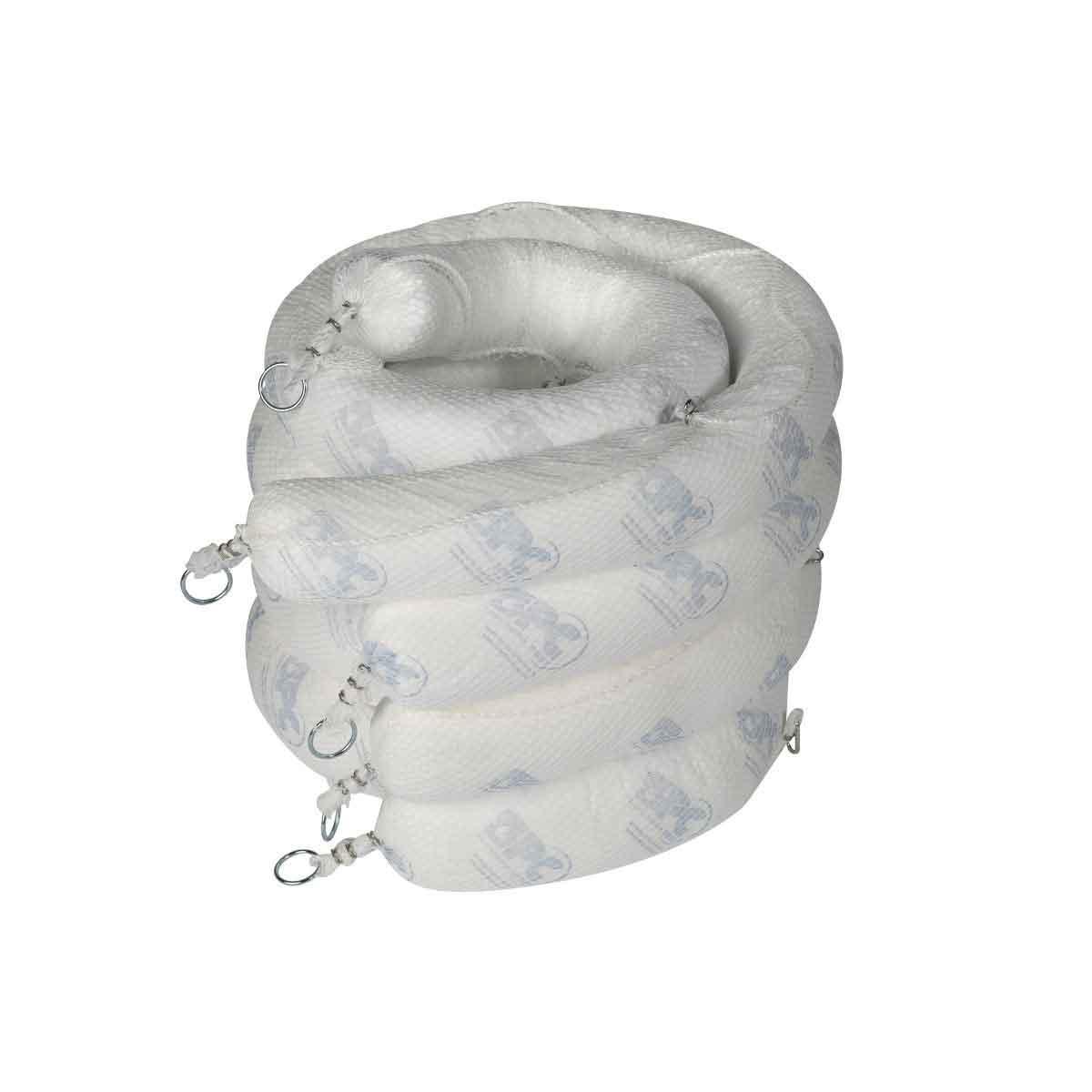 Absorbent Boom, Marine Skimming, 5 Inch Diameter, 10 Foot Length, 32 gal Absorption, Fluids Absorbed: Oil and Repels Water, Polypropylene, White