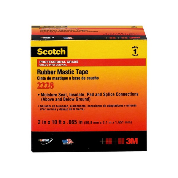 Electrical Tape, Premium-Grade Self-Fusing, 3 ft Length, 2 Inch Width, 65 mil Thickness, Rubber, Black, Mastic Adhesive, Rubber Backing, 10 in-lb Adhesion Strength, 500 V/mil Dielectric Strength, 150 psi Tensile Strength, 194 °F Maximum Operating