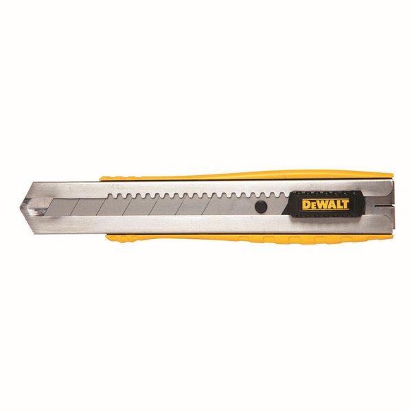 Utility Knife, Heavy Duty, 1/4 in Blade Length, 25 mm Blade Width, Integrated/Snap-Off Blade, Carbon Steel Blade, Push Button Blade Change Method, 1 Blade Included, 5/8 in Thickness, Ribbed Grip, 6 in L Handle, Plastic/Stainless Steel Handle, 7 Point