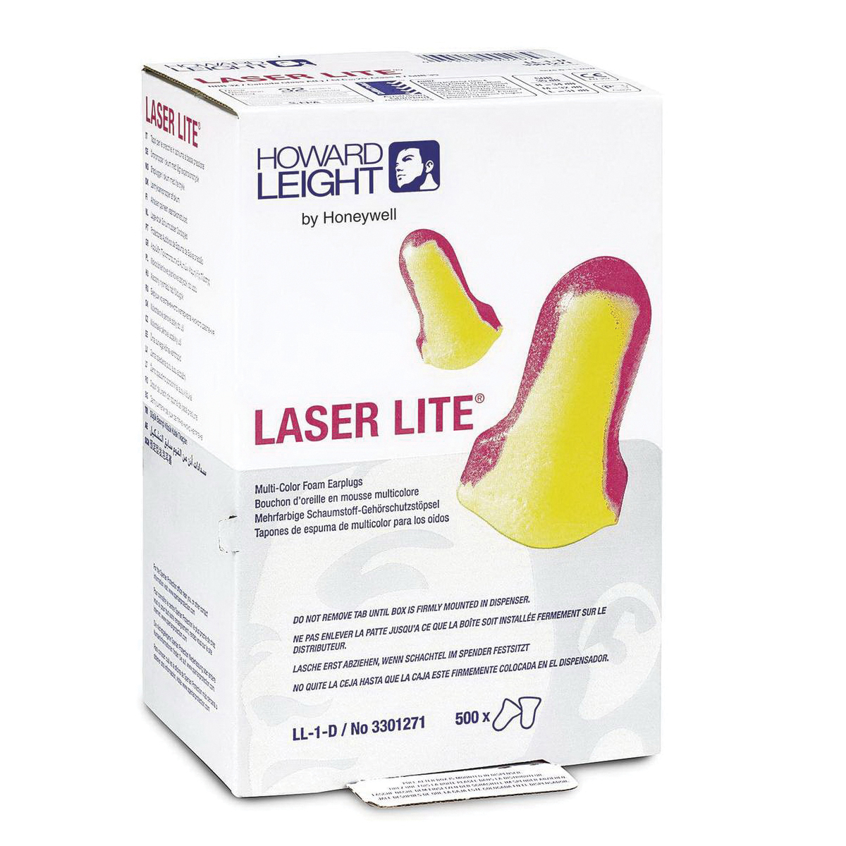 Earplugs, Single Use, Series: Laser Lite®, Uncorded, 32 dB Noise Reduction Rating, T-Shape, Universal, Magenta/Yellow Plug, Polyurethane Foam Plug, 2003/10/EC, 89/686/EEC, ANSI S12.6/1997, ANSI S3.19-1974, EN 352-2:1993, EN-24869-1:1993, Z94.2-1994 Specifications Met, Disposable Disposable/Reusable
