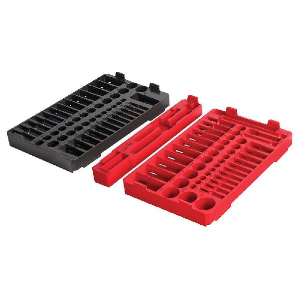 Storage Tray, 1/4 in Drive, 12.01 in Overall Length, 9.78 in Overall Width, 1.65 in Overall Height, 106 Piece, For Use With: 48-22-8431 Low-Profile Organizer, 48-22-9004 and 48-22-9008 Ratchet and Socket Set, Plastic, Black/Red
