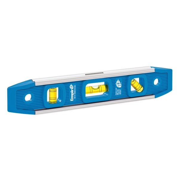 Torpedo Level, Magnetic, 0.001 in Accuracy, 9 in Length, 1.44 in Width, 0.6 in Height, 3 Vials, Vial Positions: (1) Level/(1) 45 deg/(1) Plumb, Acrylic Vial, Top Read Vial, Polycast, Blue