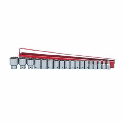 Standard Socket Set, Measurement System: Metric/SAE, 18 Piece, 1/2 Inch Drive, Alloy Steel, Polished Chrome