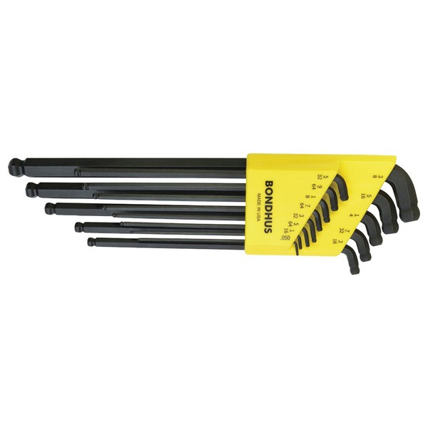 Hex Key Set, Extra Long Stubby Double Ball End, Measurement System: Imperial, 13 Piece, Hex Drive, 0.05 to 0.375 Inch Hex, L-Shaped Handle