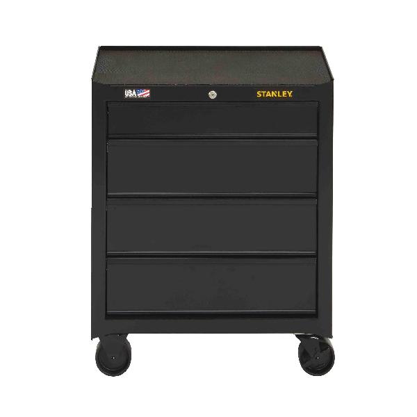 Rolling Tool Cabinet, Series: 100, 26-1/2 in Width, 18 in Depth, 32 in Height, 4 Drawers, 4 Casters, 4 x 2 in Caster, 8030 cu-in Capacity, Steel, Black