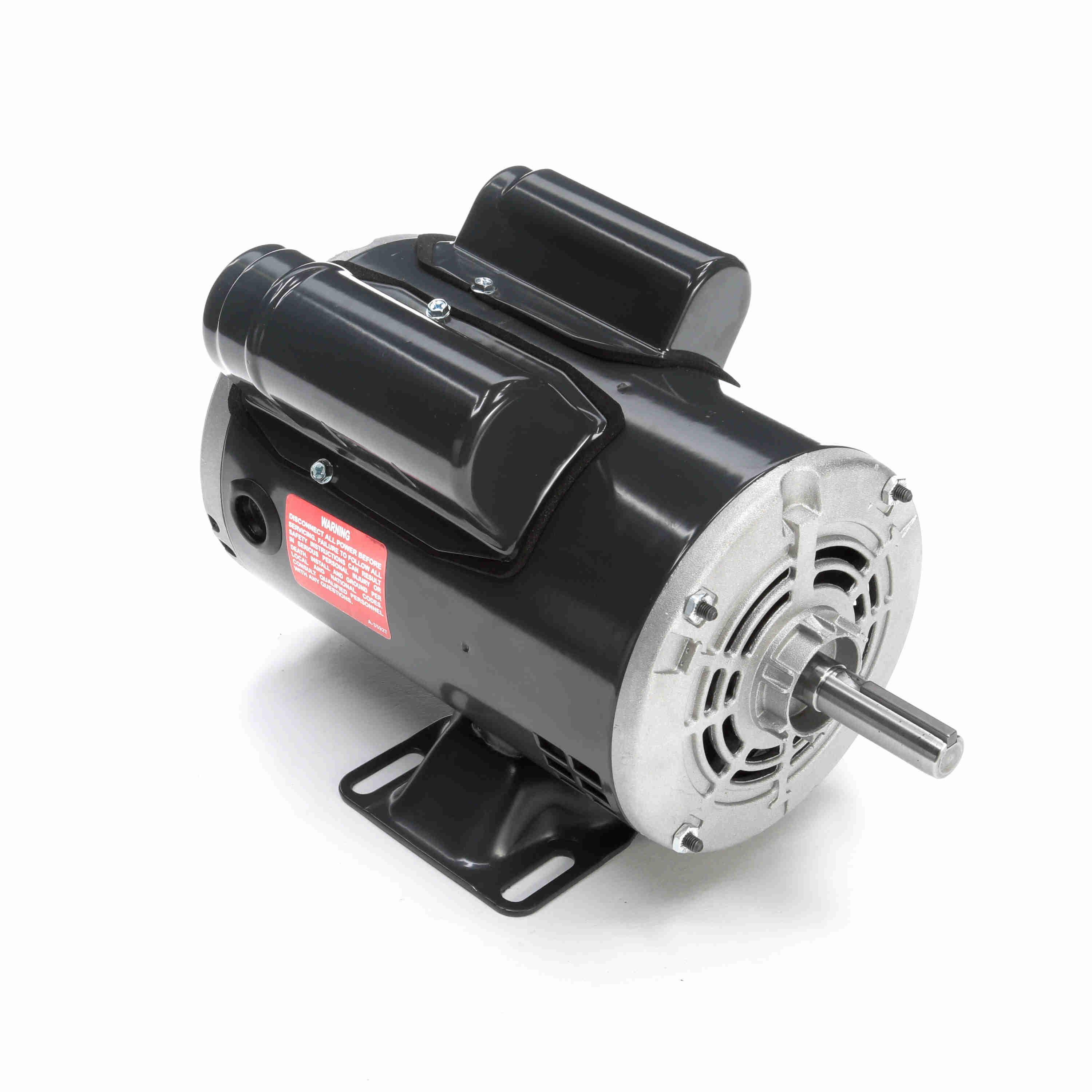 AC Motor, 0.5 HP, 115/230 VAC, 4.6/2.3 A, 60 Hz Frequency, 1 Phase, 1725 RPM Speed, 1 Speed, ODP Enclosure, 56 Frame, 0.63 Inch Diameter x 1.97 Inch Length Shaft, Selective CCW Rotation, 1.25 Service Factor, Ball Bearing, 36.6 ft-lb Torque, Rigid Base Mounting, 40 °C, Insulation Class: Class B, Rolled Steel
