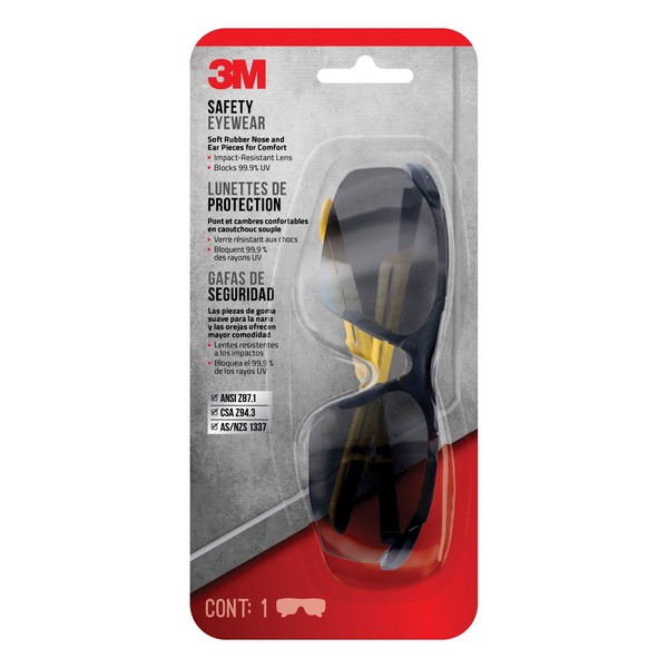 Safety Glass, Anti-Fog/Scratch-Resistant Lens Coating, Gray Lens, Black Frame, Yes UV Protection, Soft Molded Rubber Temple, ANSI Z87.1-2015 Specifications Met