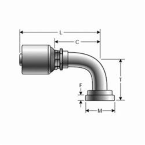 Hydraulic Coupling, Medium Bent Tube, Series: G25, 3/4 in Nominal, Hose x Code 61 O-Ring Flange, 90°, 4.54 in Length, Domestic