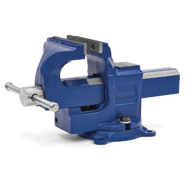 Workshop Vise, Quick-Adjusting, 4 in Jaw Opening, Hardened Steel Jaw, 2-3/8 in Throat Depth, Swivel Base, 3 Mounting Points, 120 deg Rotation, Fused Steel Handle, Cast Iron