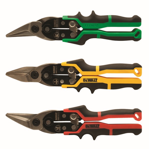 Ergo Aviation Snip Set, 3 Pieces, Specifications: 18 to 22 ga Cutting Capacity, 2-3/4 in L Blade, 9 in L Handle, Forged Steel Blade/Plastic Handle, Green/Red/Yellow