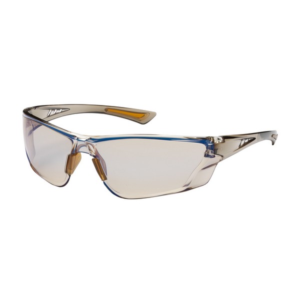 Protective Glasses, Lightweight, Series: Recon™, Anti-Fog/Anti-Scratch Lens Coating, Indoor/Outdoor Blue Lens, Rimless, Brown Frame, Polycarbonate/PVC Frame, Polycarbonate Lens, 99.9 % UV Protection, Flexible Bayonet Temple, ANSI Z87.1+, CSA Z94.3 Sp