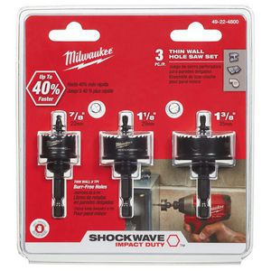 Hole Saw Set, Thinwall, 3 Piece, Specifications: 2-1/2 in L, 1/4 in Hex Drive, 1/2 in Cutting Depth, Bi-Metal