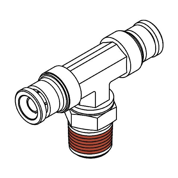 Tube to Pipe Branch Tee, Series: 1572, Tee Fitting/Connector, 3/16 in x 3/16 in x 1/8-27 Nominal, Push-In Dot x Push-In Dot x Male Pipe Swivel End Style, Brass, Import