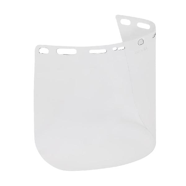 Optical Safety Visor, Flat, Clear, Polycarbonate, 0.06 in Visor Thickness, 8 in Visor Height, 15-1/2 in Visor Width, For Use With: Headgear and Hard Hat Adapter, Resists: Heat and Impact, Specifications Met: ANSI Z87.1+