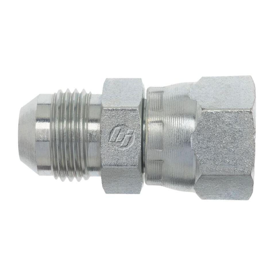 Hydraulic Adapter, Series: 6504, 3/4 x 1 Nominal, Male JIC Flare x Female JIC Swivel End Style, 1.375 x 1.500 in Hex, 1.860 in Length, Steel, 1.860 in L Dimensions