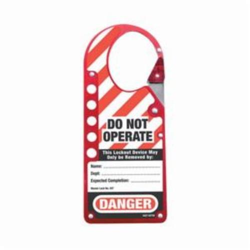 Lockout Hasp, Labeled Snap-On, 5 Padlocks Maximum, 9/32 in Padlock Shackle Maximum Diameter, 1-3/4 x 2-1/8 in Closed Hasp Hole, Red, Anodized Aluminum/Stainless Steel, 7 in Length, 2-7/8 in Width
