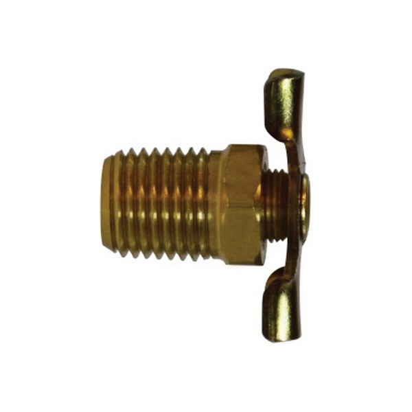 Drain Cock, Internal Seat, 1/4 Inch Nominal, MIP End Style, 150 psi Pressure, 0.56 Inch Hex, Media: Air/Fluid/Water, Brass Body, 0.94 Inch Length Dimensions, Import