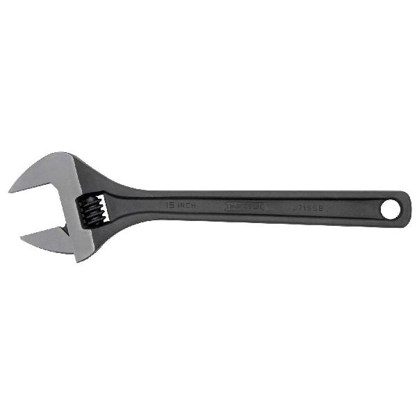 Wrench, Non-Insulated Standard, Adjustable Wrench, 1-11/16 in Wrench Opening, 15-5/32 in Overall Length, 2-1/16 in Jaw Width, Alloy Steel Jaw, Ergonomic/Plain Grip Handle, Alloy Steel Body, Tether Ready: Yes, Specifications Met: ASME B107.118, Measur