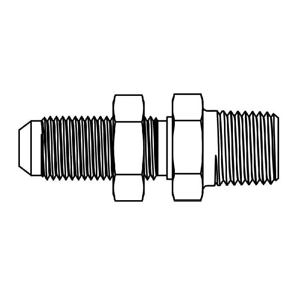JIC to Pipe Bulkhead Adapter, Straight, Series: SS-2706-LN, 7/16-20 x 1/8-27 Nominal, 37 deg Male JIC x MNPT End Style, Stainless Steel, Import