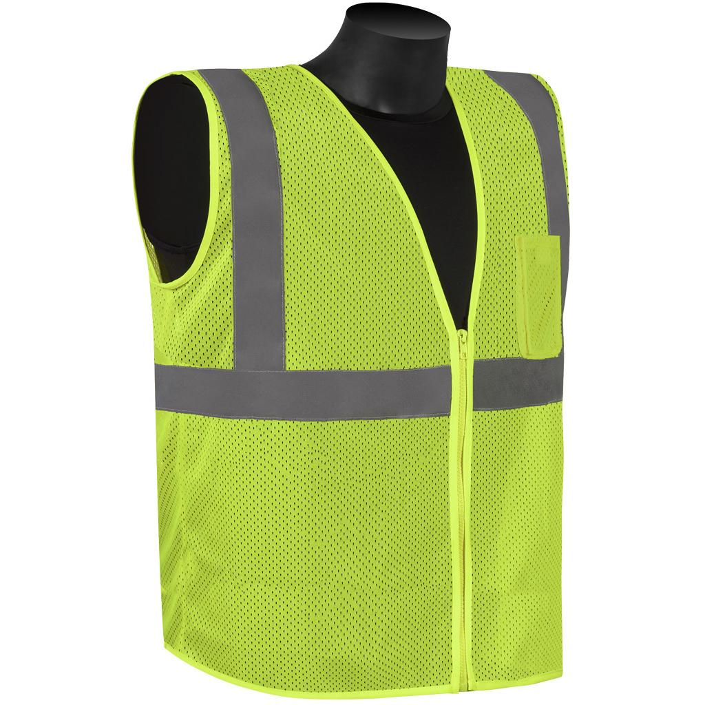 Economy Vest, Reflective, Series: C16002G, 2XL Size, Hi-Viz Green, Mesh/Polyester, Front Zipper Closure, 1 Pockets, ANSI Class: Class 2
