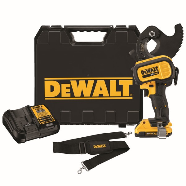 Cordless Cable Cutting Tool Kit, Bare Tool/Kit: Kit, Cutting Capacity: 1590 ACSR/750 kcmil Copper/1000 kcmil Aluminum, 20 VDC, Lithium-Ion Battery, Plastic Housing, Black/Yellow, 12-3/4 in L x 5 in W x 7-3/4 in H, Battery Included: Yes