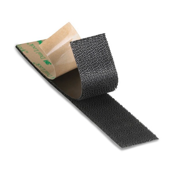 Hook and Loop Fastener Tape, Low Profile Mushroom Shaped Reclosable, 50 yd Length, 1 Inch Width, 0.098 Inch Thickness   Engaged, Black, Low Surface Energy Acrylic Adhesive, Polypropylene Backing, 158 °F Maximum Operating