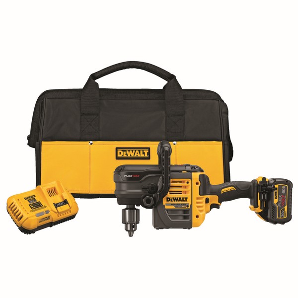 Stud and Joist Drill, Brushless Cordless, 1/2 in Chuck, Keyed Chuck, 0 to 300/0 to 1250 RPM No-Load, 2 Speed, 60 V, Lithium-Ion Battery, Battery Included: Yes, Metal/Plastic Housing Material, 2-Position/Right Angle/Side Handle, Yellow Black, Trigger