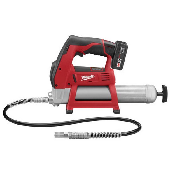 Cordless Grease Gun Kit, Heavy Duty, 14.5 oz Cartridge, 16 oz Bulk, 8000 psi Operating, 12 VDC, 3 Ah Battery, 14 in Tool Length, 36 in Hose Length, 2.6 oz Flow Rate, Ergonomic Handle
