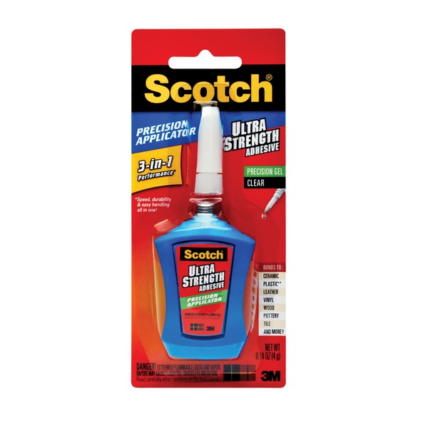 Adhesive, Ultra Strength, 0.14 oz, Composition: Methyl Ethyl Ketone, Ethyl Acrylate-Methyl Methacrylate Polymer, Copolymer of Vinyl Chloride, Acetone, Transparent