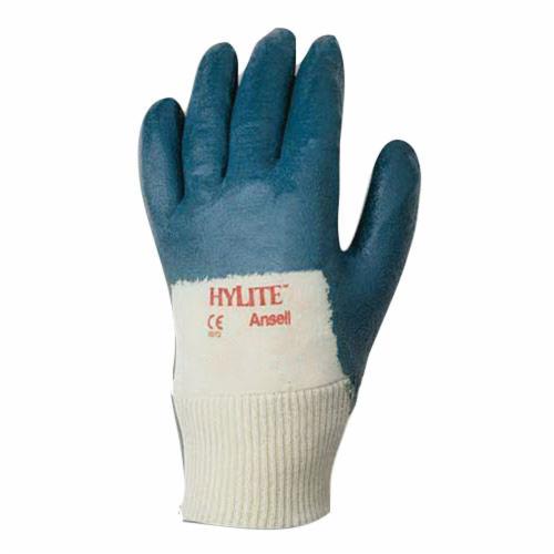 General Purpose Gloves, Medium Duty, Series: 47-400, Work Glove, 8 Size, Nitrile Palm, Blue/Off-White, Cotton Interlock Lining, Palm Coating Coverage, 10.74 to 11.37 in Length, Resists: Abrasion, Cut, Oil, Puncture and Snag