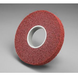 Metal Finishing Wheel, Center Hole Attachment, Aluminum Oxide Abrasive, 8 in Wheel Diameter, 3 in Center Hole, 1 in Face Width, Coarse Grade, 4500 RPM Maximum, Density Grade: Medium, 6 Density, Maroon
