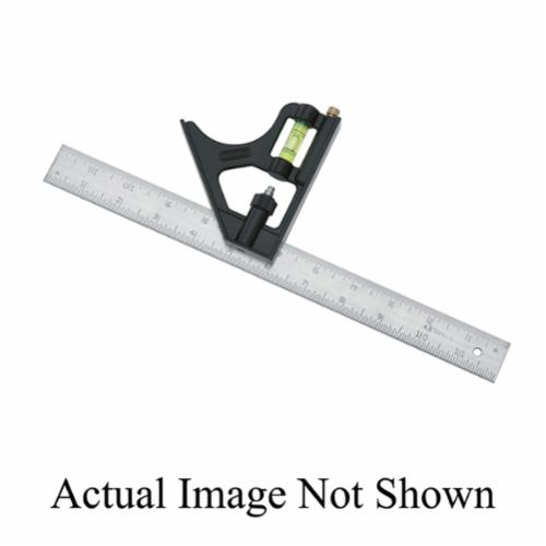 Combination Square, 12 in L, Graduations: 1/8 in, 1/16 in, 1/32 in, 45/90° Measuring Angle, Measuring System: Imperial, Die Cast Metal, Polished Chrome, Yellow