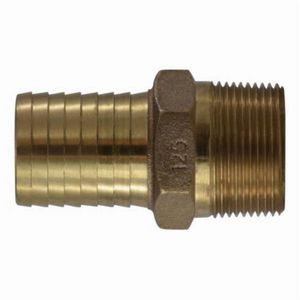 Adapter, Hex Head, Fitting/Connector Type: Adapter, 1-1/2 Inch Nominal, Hose Barb x MNPT, 150 psi, Brass, Import