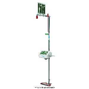 Hughes Combination Shower, Closed Bowl Top Inlet, Series: Hughes, Galvanized Steel Pipe, Acrylic Capped ABS Eyewash Bowl, Nylon 6 Shower Head, 9-1/2 in Diameter Bowl, Floor Mounting, UL Listed, Green/Red, Nylon 6 Nozzle/Chrome Plated Brass with Stain