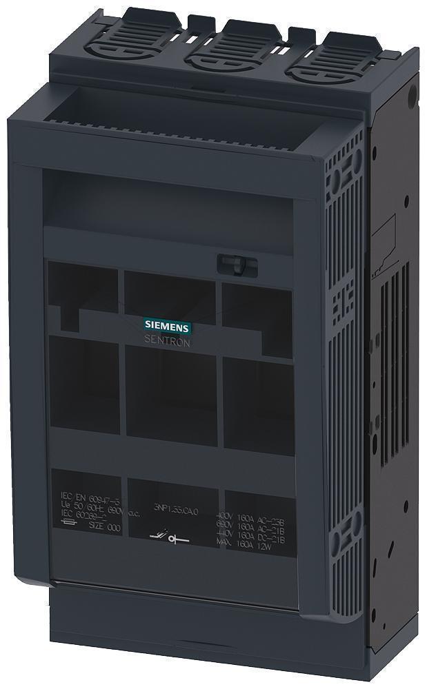 Fuse Switch Disconnector, Series: 3NP1, 690 VAC/440 VDC, 160 A, 3 Pole, LV HRC Fuse, NH00 Fuse, Rail Mounting, -25 to 55 °C Operating, 105.8 mm Width, 202 mm Height, 86.5 mm Depth