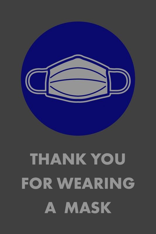 Entrance Mat, Thank You for Wearing a Mask, Series: 194WM, 72 in Length, 48 in Width, 3/8 in Thickness, Charcoal, Nylon, Standard Design Surface, Vinyl Backing, Bordered Edge, Indoor Indoor/Outdoor