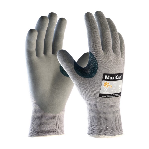 Cut-Resistant Gloves, Unisex, Series: 19-D470, XL Size, MicroFoam/Nitrile Palm, Dyneema®/Nylon, Gray, Paired Hand, Seamless Style, Knit Wrist Cuff, 9.4 in Length, ANSI Cut-Resistance Level: A4, Resists: Abrasion, Chemical, Cut, Puncture and Tear