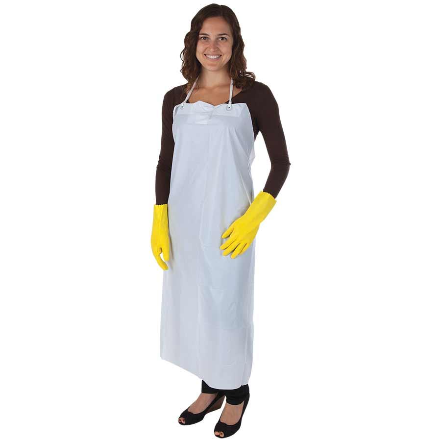 Apron, Adjustable, White, Vinyl, 45 in Length, 35 in Width