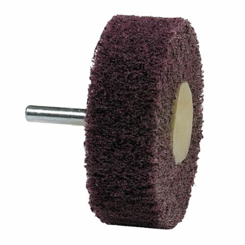 Non-Woven Flap Wheel, 3 in Wheel Dia, 1 in Face Width, 1/4 in Shank Dia, 120, Grade: Medium, Aluminum Oxide Abrasive, 12000 RPM Maximum, No Interleaf, Arbor Attachment