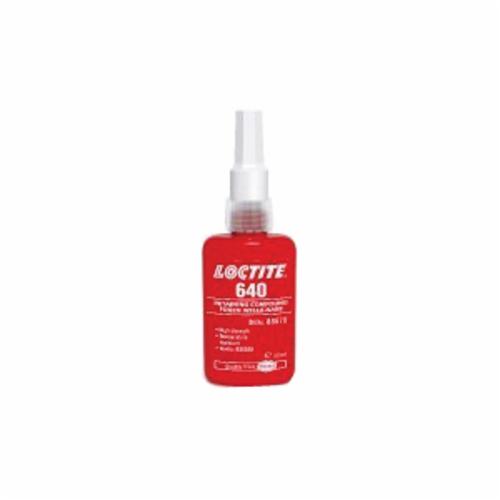 Retaining Compound, 1-Part High Strength, Series: 640™, Bottle, 50 mL, Green, Irritating/Sharp, -65 to 400 deg F, 1.12 Specific Gravity, <gt/>199.94 deg F Flash, 29.05 g/L VOC, 600 cPs Viscosity Rating, Flammability: 1